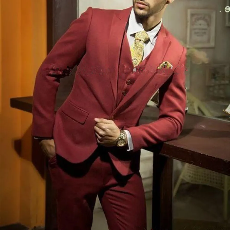 Wool red Herringbone Retro gentleman style custom made Men's suits