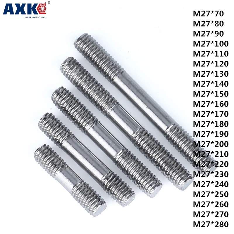 

AXK 1pcs 304 stainless steel double studs \ isometric stud bolt \ stud \ screw bar GB901 M27*70-280mm