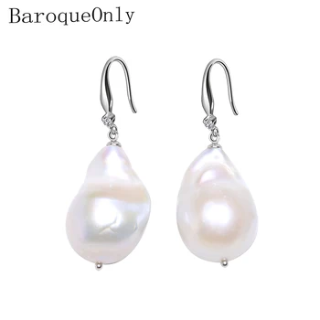 

Baroqueonly 925 sterling silver earrings natural irregular Pearl drop Earrings hudge pearl zircon inlaid Gifts for woman EBF