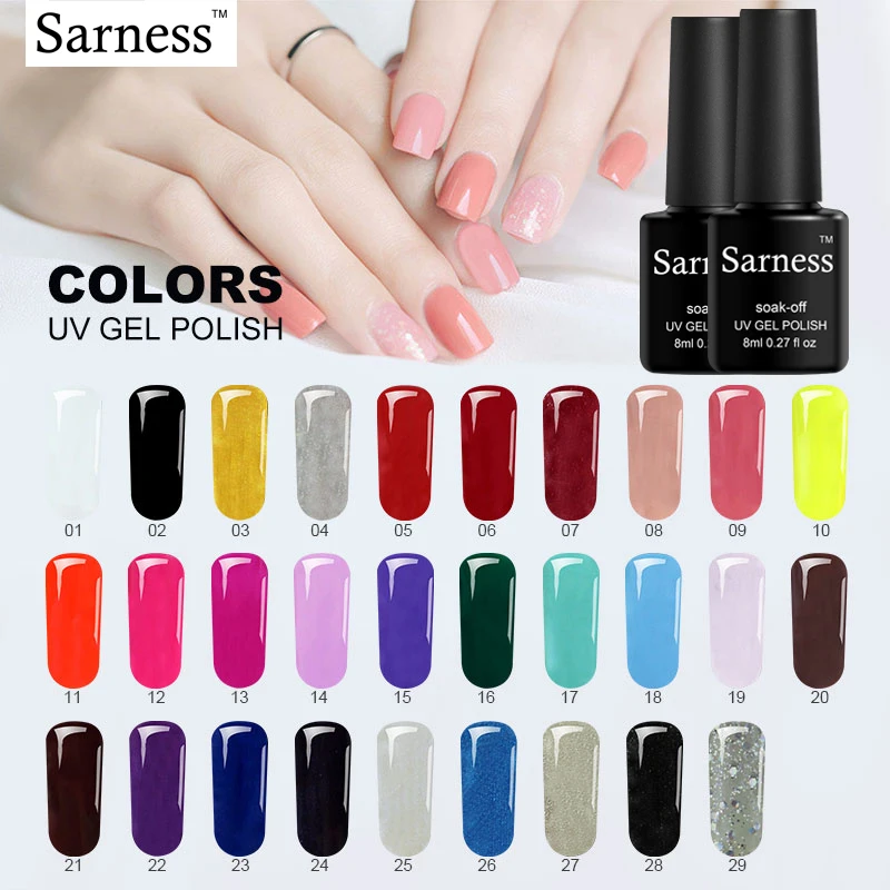 

Sarness UV LED Gel Nail Polish Lucky Colorful Nails Art 29 Colors Gel Varnish Long Lasting Soak Off Nails Gel UV Colors Manicure