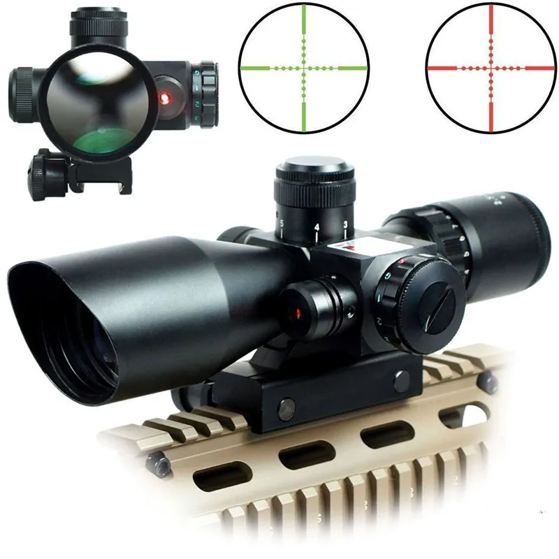 

2.5 - 10 x 40 Tactical Rifle Scope with Red Laser Dual Illuminated Mil-dot W Rail Mount Airsoft Riflescope Telescopic Sight