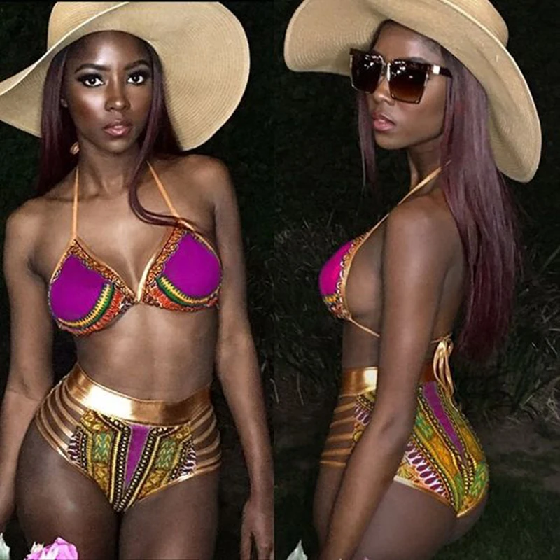 

Bikini Set 2019 Two Pieces High Waisted Women Push Up Female African Print Swimwear Swimsuit Beachwear Split Bather Suit Tankini