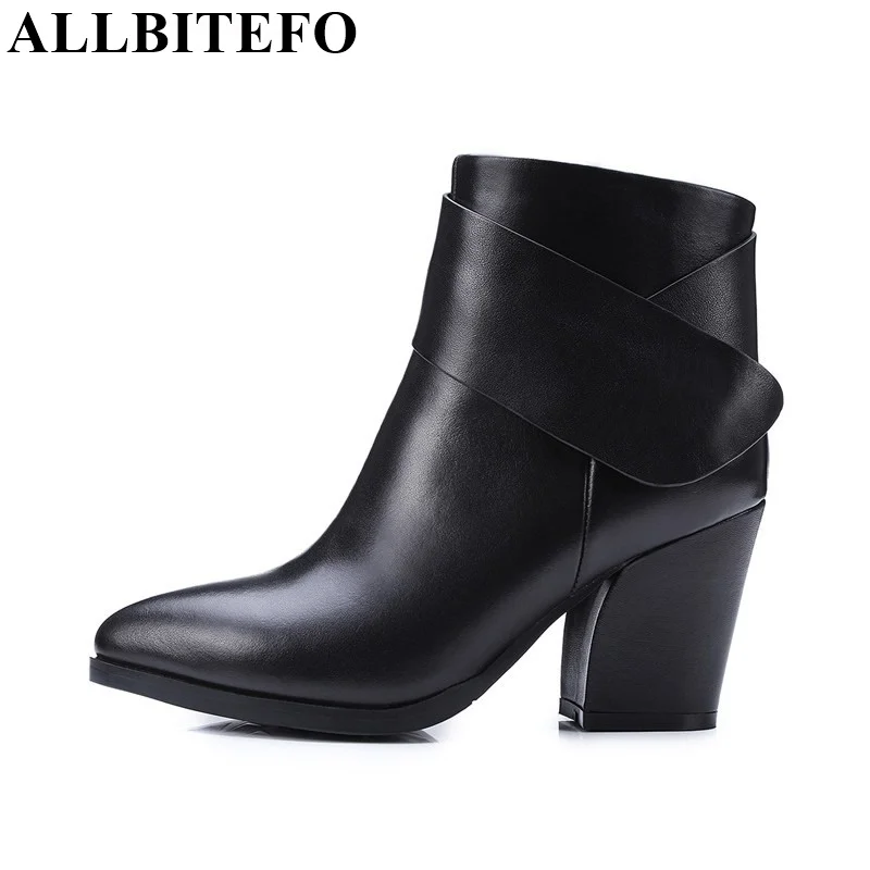 

ALLBITEFO High quality Patchwork design thick heel pointed toe zip ankle boots fahsion platform short women boots martin boots