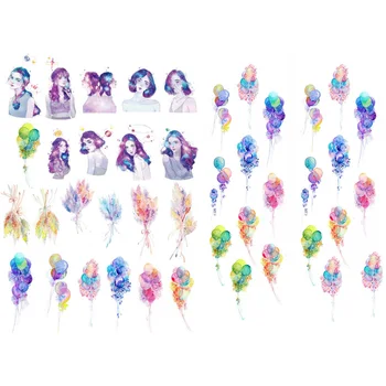 

1 PCS Watercolor Balloon Girl Korean Precut Decoration Stickers Desk Organizer School Supplies Office Accessories