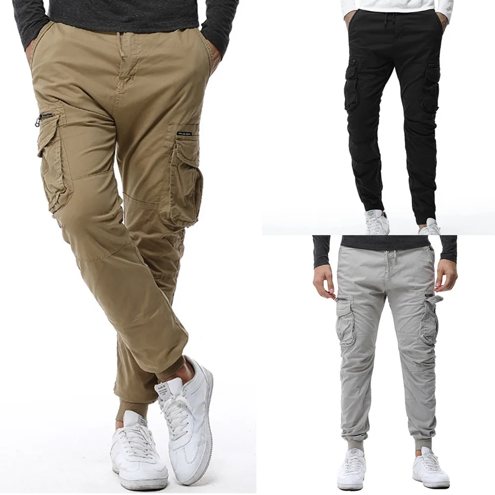 

2019 Men's tooling trousers multi-pocket battle tether elastic waist work casual trousers beam foot movement jogging pants 5.10