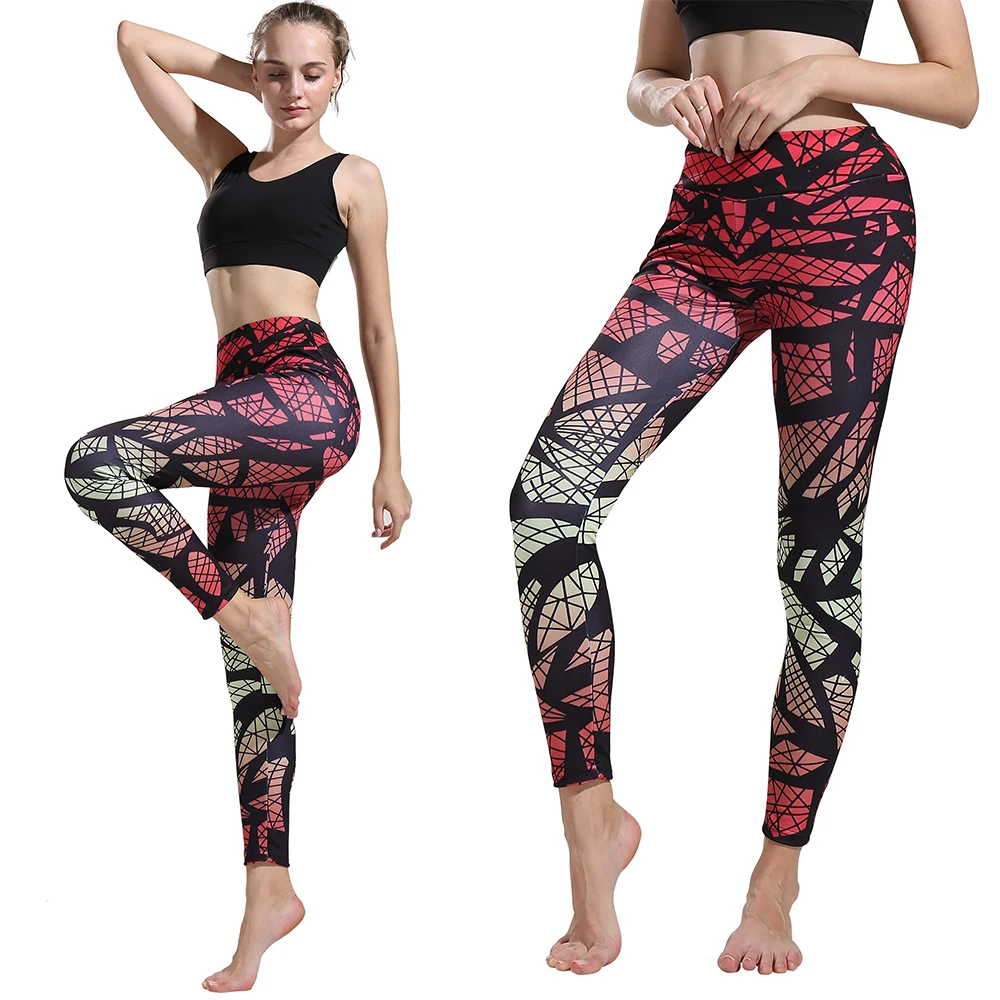 

New Thin Sport Pants Women Modern Printed Yoga Trousers Exercise Fitness Running Jogging Workout High Waist Leggings Summer D30