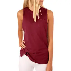 Женские шифоновые однотонные футболки без рукавов с высоким воротом, летние топы с карманом, женские летние топы 2019
