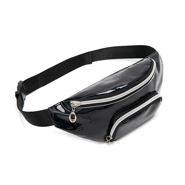 

Laser Waist Packs Bags Women Black Color Fanny Pack Female Belt Bag PVC Waist Packs Laser Chest Phone Pouch Free Shipping