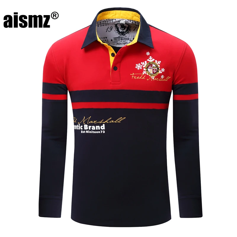 Aismz Europe Size New Brand Men's Solid Long Sleeve Polo Shirt Autumn