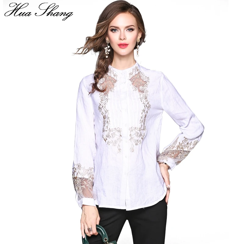 Женская прозрачная блузка с длинным рукавом фонариком и вышивкой|office shirt|shirt