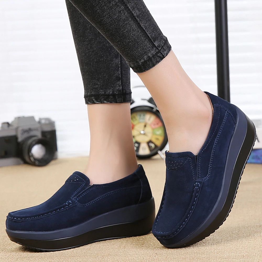 Women Flats Platform Loafers Ladies Elegant Genuine Leather Moccasins ...