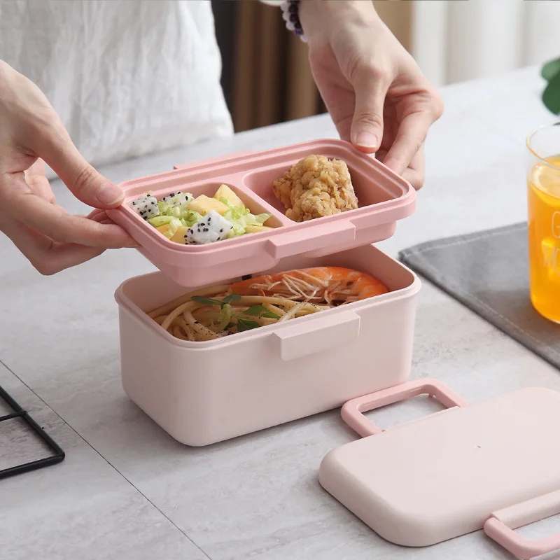 

Eco-friendly bamboo fiber lunch box sealed tableware separate double layers insulation