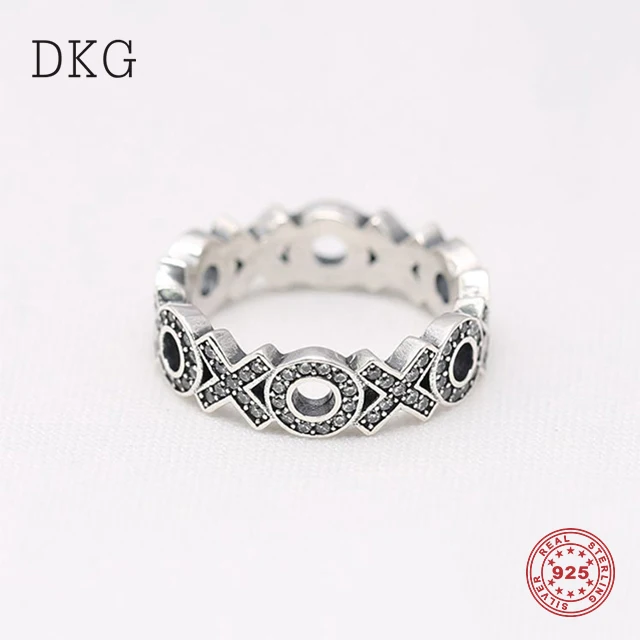 

Genuine 925 Sterling Silver Fashion XO Ring Ring with Cubic Zirconia Fit for Original Women's Gift DIY Jewelry