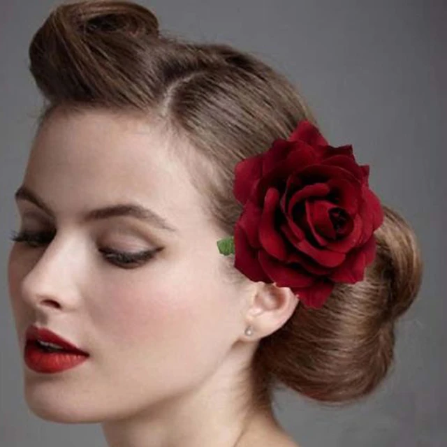 2 in 1 Artificial Big Rose Flower Hairpin Hair Clips Flower Brooch for