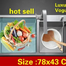 Квартира vogue Роскошные мыть овощи 304 нержавеющая сталь кухня ручная раковина двойной паз Горячая 78x43 см