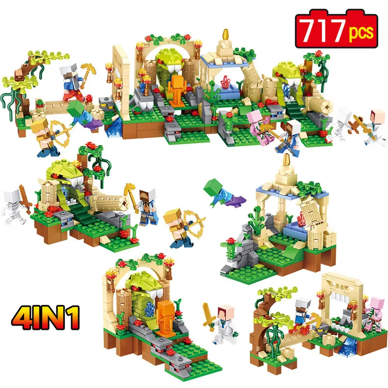 

4 In 1 My World Technic Compatible LegoINES Minecraft Relics Treasure Hunt Monument Adventure Action Figures Bricks Kids Toys