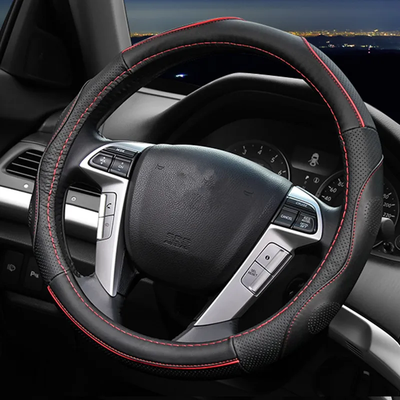 Качественный кожаный чехол рулевого колеса автомобиля четыре сезона универсальные автомобильные аксессуары для HONDA CRV vezel XRV ACCORD Fit city crider - Название цвета: red line