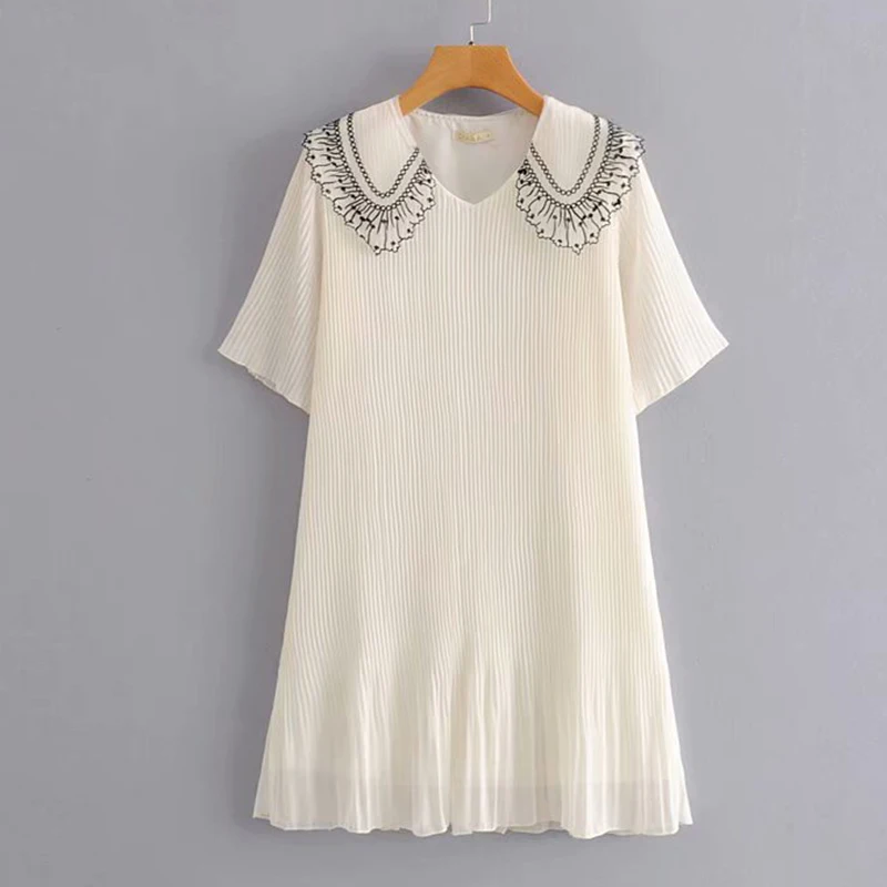 Women's Clothing Dress 2019 Embroidered Turndown Collar Short Sleeve Dress Ms Summer Street Sexy Slim Fit Trend Fashion Clothing
