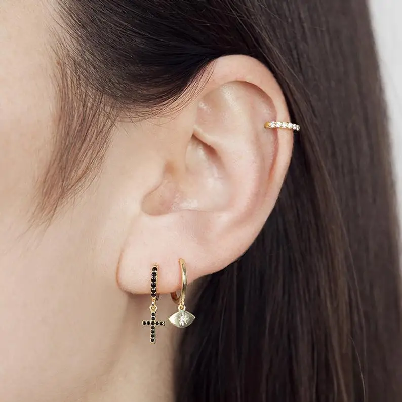 

engraved with single star cz stone charm elegance gold color women cute girls jewelry 2019 New arrived minimal delicate earrings