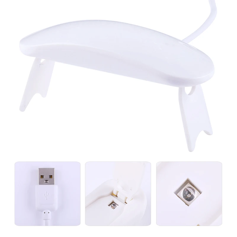 

6W Mini LED UV Lamp for UV Gel Polish Nail Curing Machine USB Cable Foldable White Color Design Nail Dryer Tools Accessories