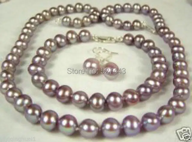 

Wholesale free shipping >>8-9mm Freshwater purple pearl necklace set