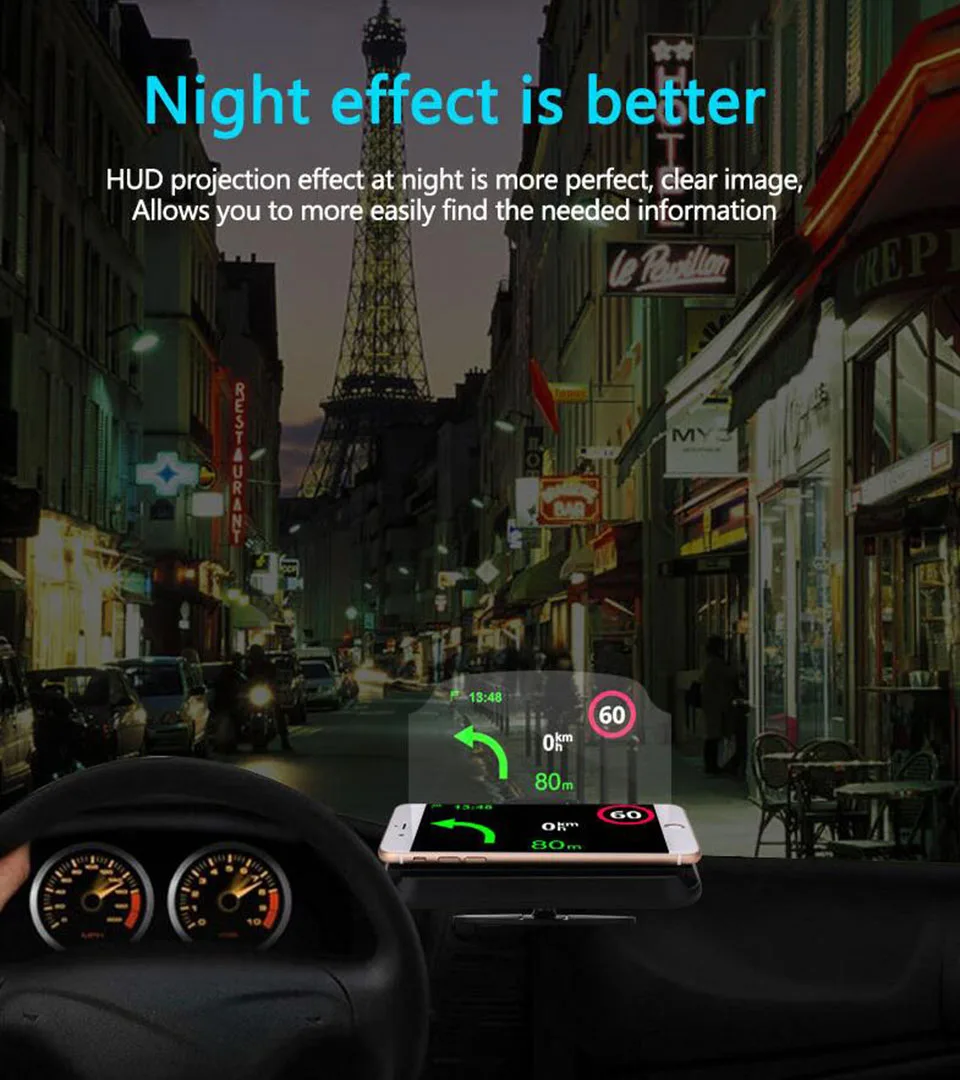 Автомобильный Универсальный Держатель Hud для телефона, дисплей на голову, автомобильный измеритель скорости, стекло, держатель для проектора, беспроводной Браслет, телефонная навигация