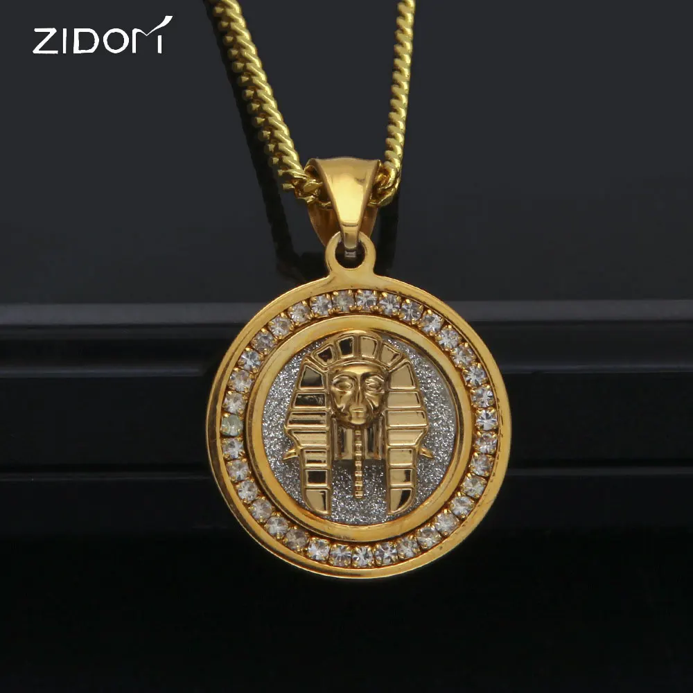 

Stainless Steel gold color Men hip hop Egyptian pharaoh pendant necklaces 60cm link chain vintage hiphop necklace women jewelry