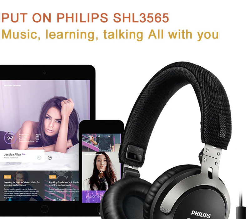 Philips SHL3565 профессиональный бас-наушник с проводным управлением шумоподавление оголовье стиль для Galaxy 8 официальная проверка