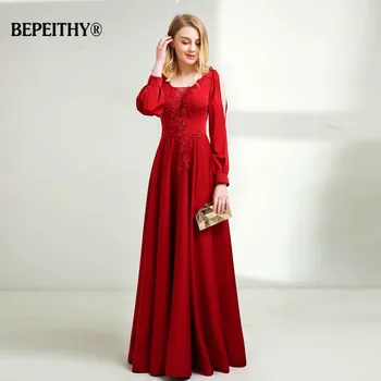 

Fashion Long Evening Dress With Full Sleeves 2020 Vestido De Festa Lace Front Sexy Prom Dresses Vestidos Longo