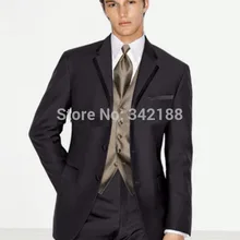 На заказ три пуговицы жених смокинги черный нотч дружки мужские свадебные костюмы жених( куртка+ брюки+ галстук+ Vestw