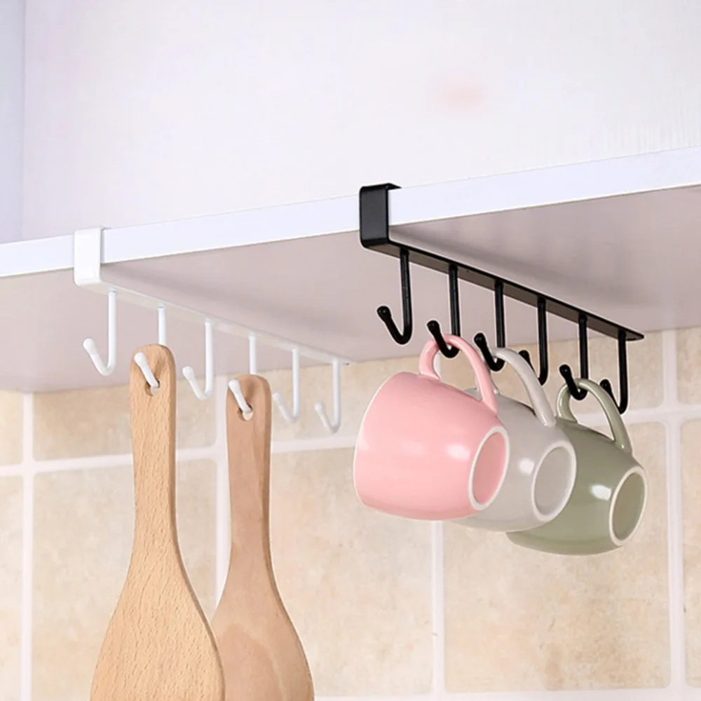 

Under Shelf Mug Hooks Rack Hanger Multifunction Nail Free Hook Mug Holder Coffee Cup Holder for Kitchen