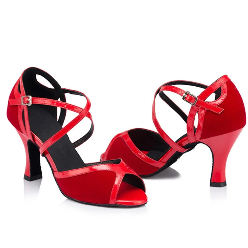 Dancesport Latin Shoes US10 Size Red Black 8cm square and thin high