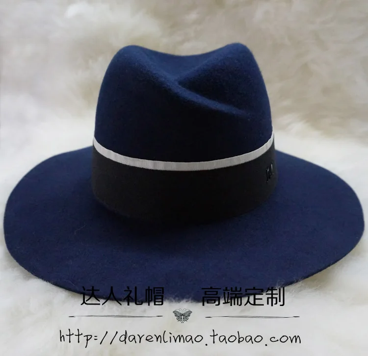 Модная фетра m Темно синяя шерсть tyranids fedoras черная лента женская шляпа|female hat|fedora