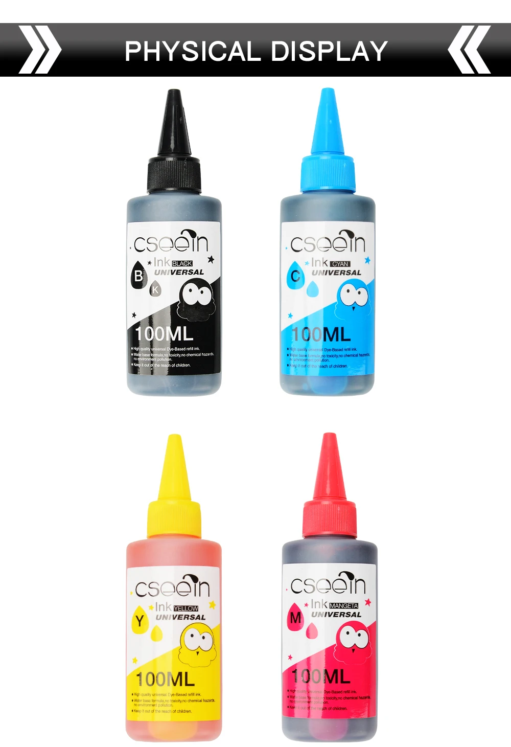 Compatível para hp para Canon para o Irmão Epson para Lexmark para Dell Garrafa Cmyk Universal Recarga Tinta Corante 5 100ml Mod. 207929 6 Kits de recarga de tinta