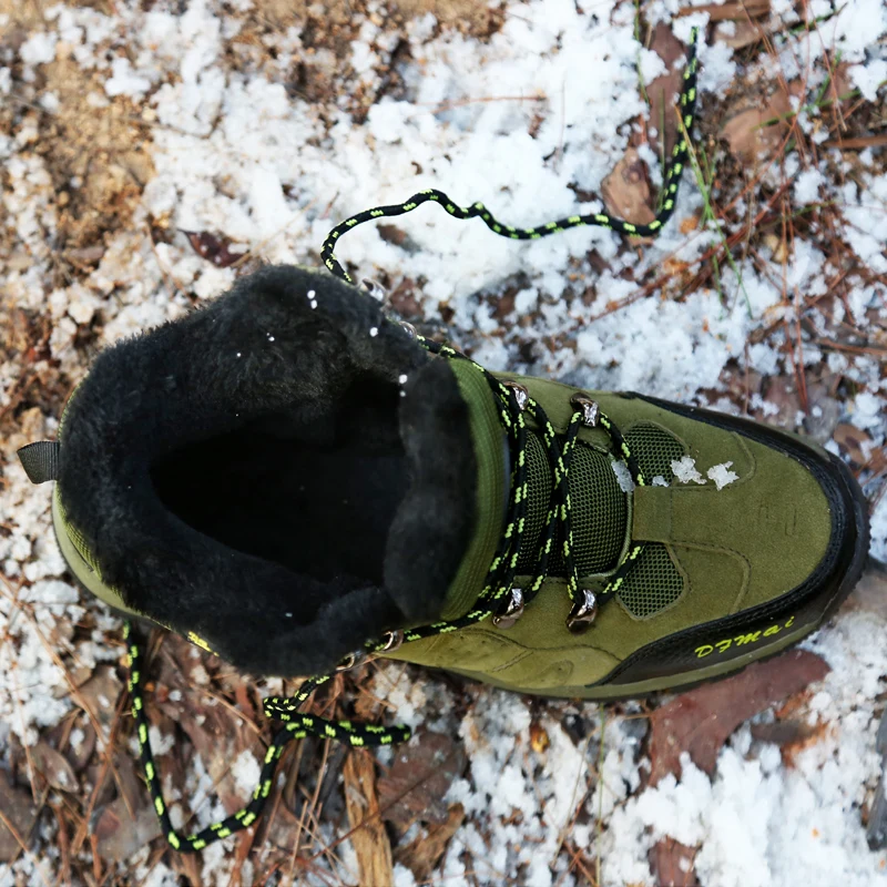 Теплые Меховые осенне зимние водонепроницаемые мужские походные ботинки