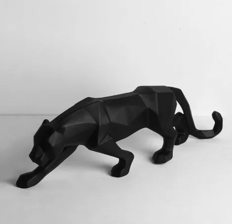Леопард смолы скульптура модель Офис Бар Черная пантера ремесла украшения животных оригами абстрактный геометрический украшение статуи - Цвет: Черный