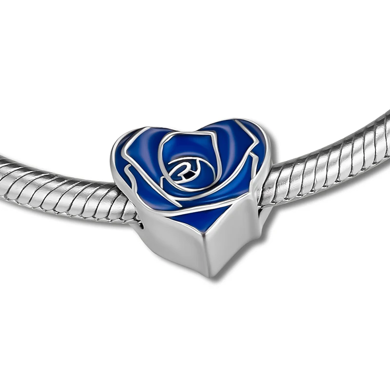 

CKK Enchanted Rose Heart Charm 100% 925 Sterling-Silver Bead Berry Blue Enamel,Clear CZ DIY Fits for Making Charms Bracelets