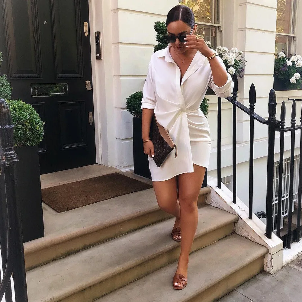 

Autumn Ladies Sexy Shirt Blouses Long Shirt Button Pleat Skinny Fitted New Hot New Business Women Outwear Lapel Fashion Hip