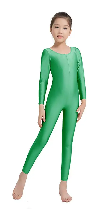 AOYLISEY/черный комбинезон с длинными рукавами для девочек и мальчиков; боди из спандекса и лайкры; Детский комбинезон с глубоким вырезом; танцевальные костюмы - Цвет: Зеленый