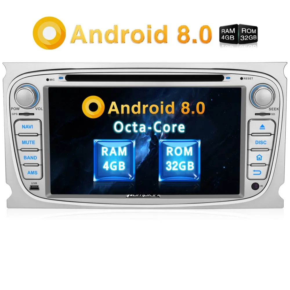 Sale Pumpkin 2 Din 7"Android 8.0 Qcta-Core 4G RAM 32G ROM Car Radio Audio DVD Player GPS Navigation Car Stereo For Ford Focus/ Mondeo 0