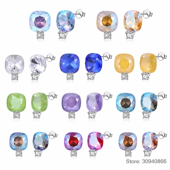 

SMTCAT Brand Fine Jewelry Women Earrings 11 Colors Crystal From Square Inlaid Zircon Crystal Stud Earrings Lady Brinco