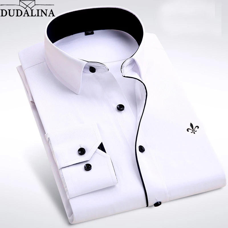 Prix DUDALINA Nouvelle Marque De Mode Hommes Vêtements Slim Fit Hommes Manches Longues Chemise Hommes Pur Coton Casual Hommes Chemise Sociale Plus taille M 5XL