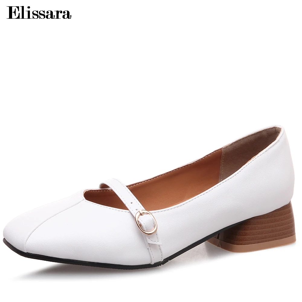 

2018 Women's Shoes Low Heels Pumps Shoes Woman Fashion Spring Autumn Buckle Square Toe Shallow Shoes Plus Size 33-45 Elissara
