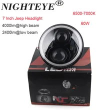 Nighteye 60 Вт 7 «Круглый Светодиодный Фар Высокого/Ближнего света Светодиодные Фары Автомобиля Лампы Для Jeep Wrangler/Harley Davidson Motoycycle