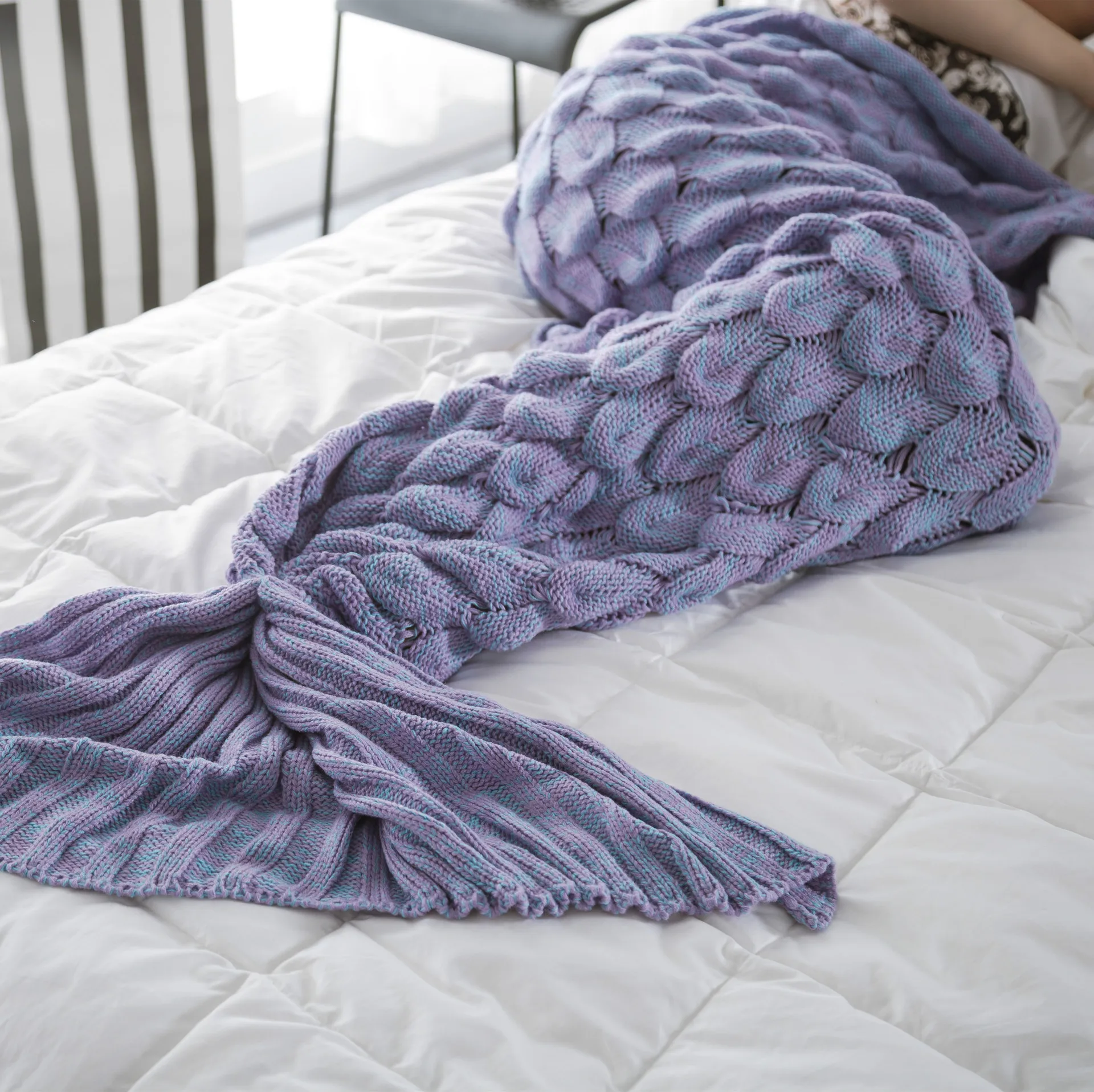 

(Cashmere) Fish scale mermaid blanket Fish tail blanket fish scale knit wool blanket