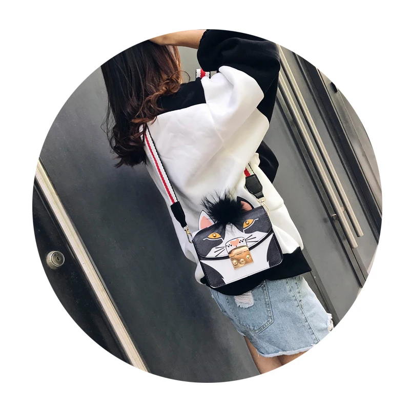 Crossbody Bags for Women Fashion Wide Shoulder Strap Fur Ball Decoration Ladies Bag Casual Shoulder Messenger PU Leather Bags