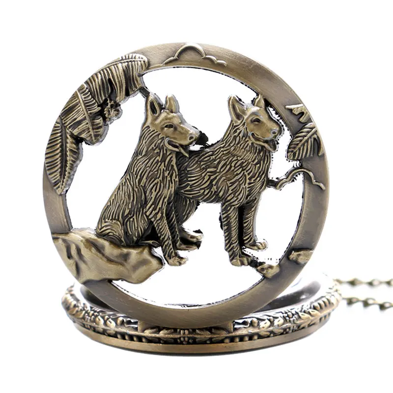 Классический Винтаж бронза собака волк полые кварцевые фоб карманные часы с Цепочки и ожерелья цепь прохладный кулон часы подарок для Для женщин Для мужчин reloj de bolsillo