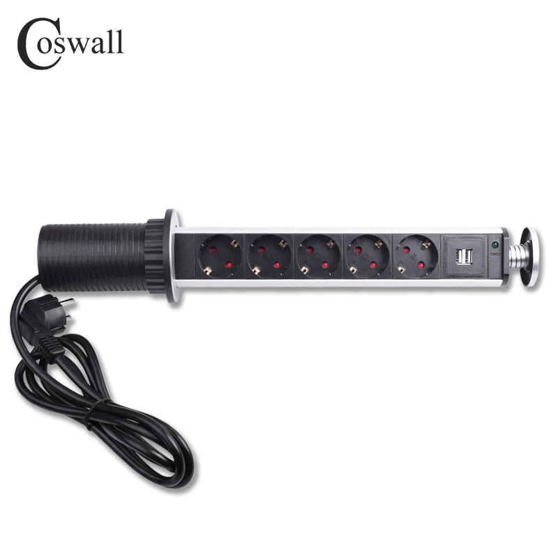 Выдвижная розетка COSWALL 16 А с 5 разъемами питания 2 usb порта для зарядки кухонные