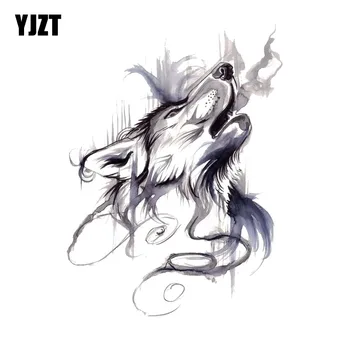 

YJZT 10CM*13.4CM Ink Painting Howling Wolf Head PVC Motorcycle Car Sticker 11-00461