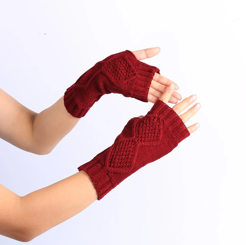 Модные вязаные теплые зимние перчатки без пальцев, мягкие теплые варежки L50/1224 - Цвет: H